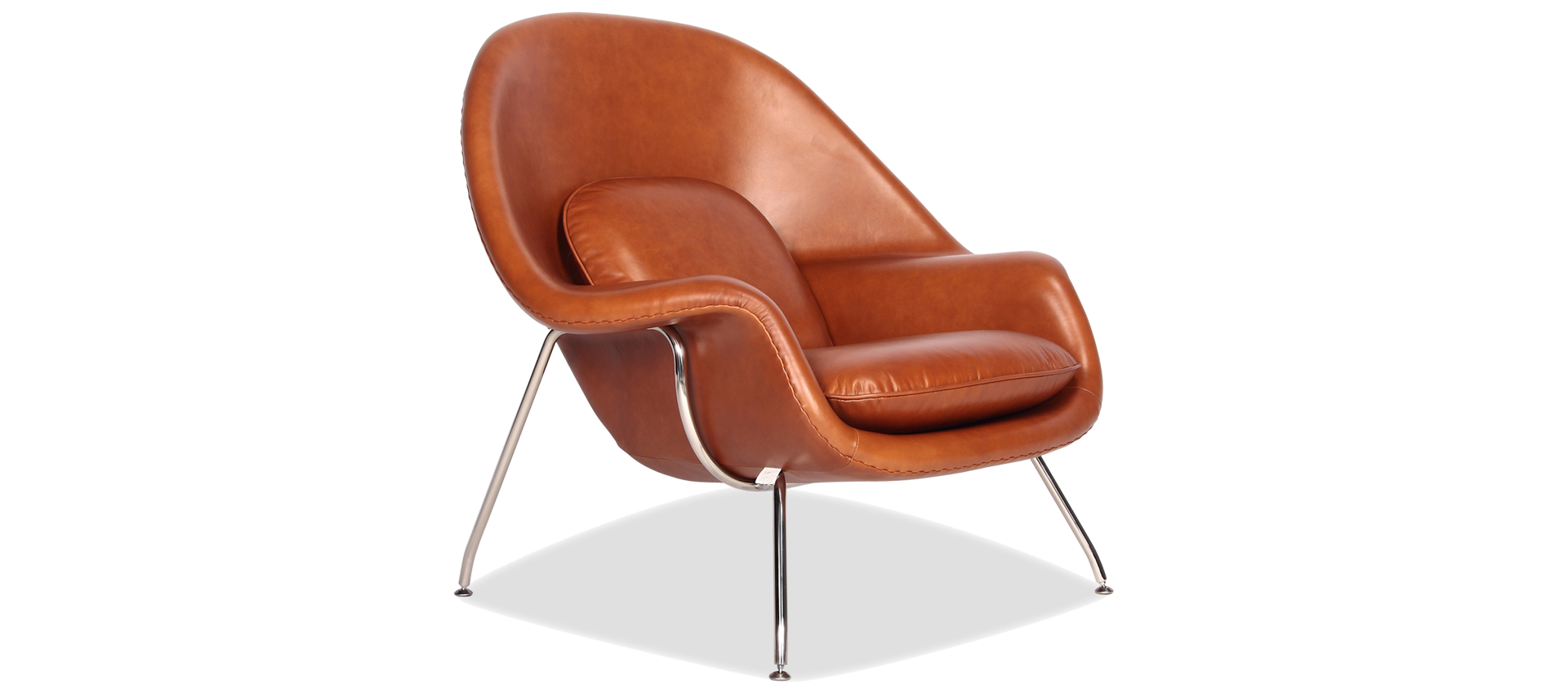 Womb Chair Premium Leather Dark Tan, Leather Womb Chair
